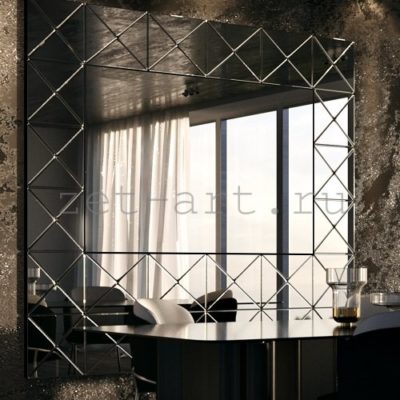 Индивидуальное зеркальное панно квадраты комбинированное с зеркалом на заказ в гостиную